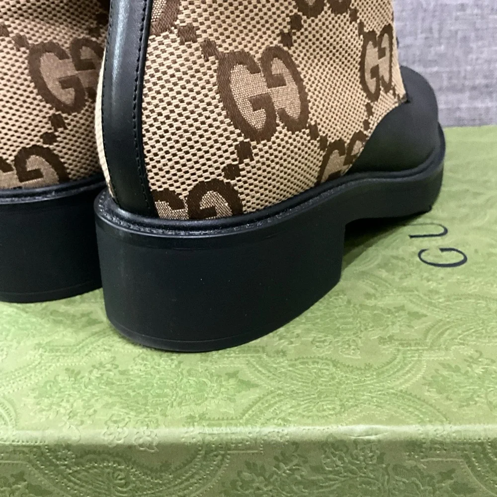Gucci Women's 38.5 Black Brown GG Lace Up Combat Boots Booties - Picture 5 of 6